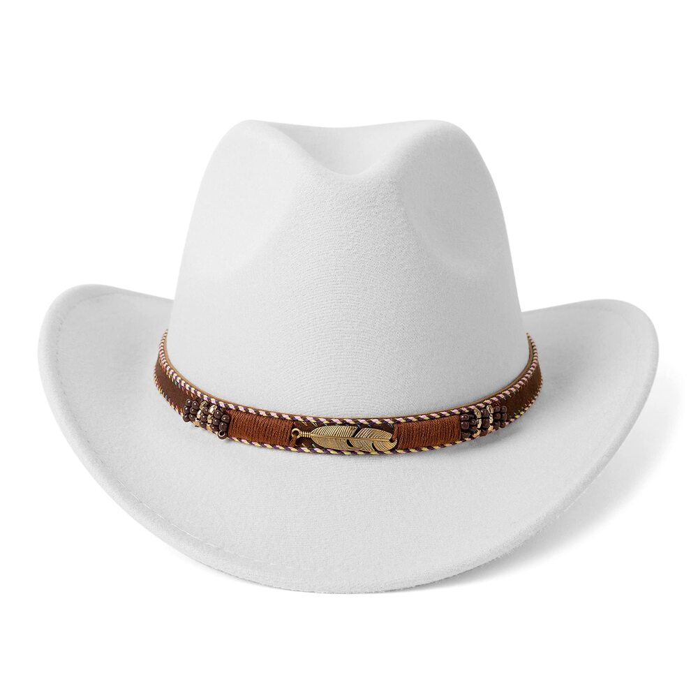 7307 Western Cowboy Hat Wide Brim Outdoor Fedora Hat White